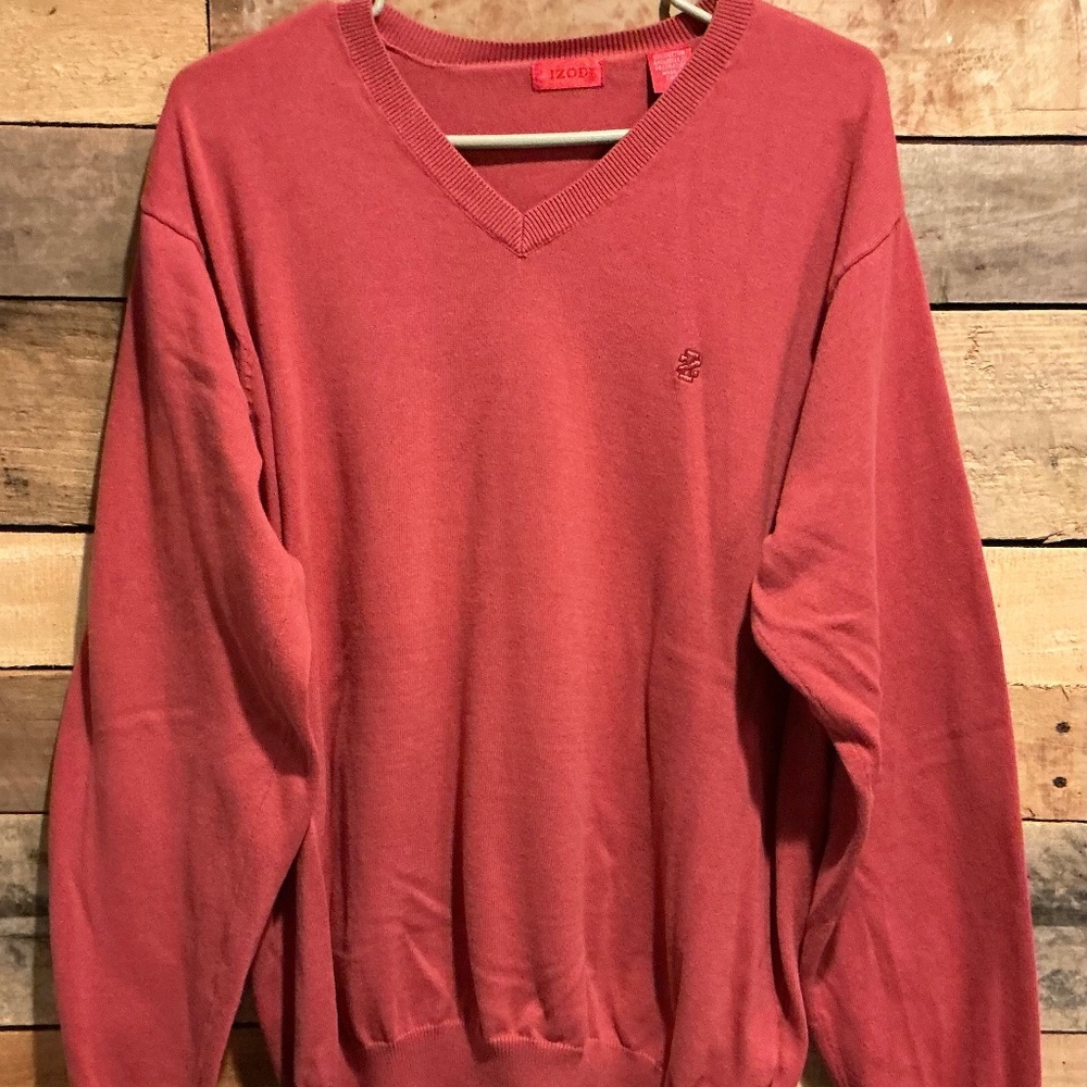 Vintage IZOD Lacoste Sweater Mens Large Grandpa V‎ Neck Cotton Made in USA 80s